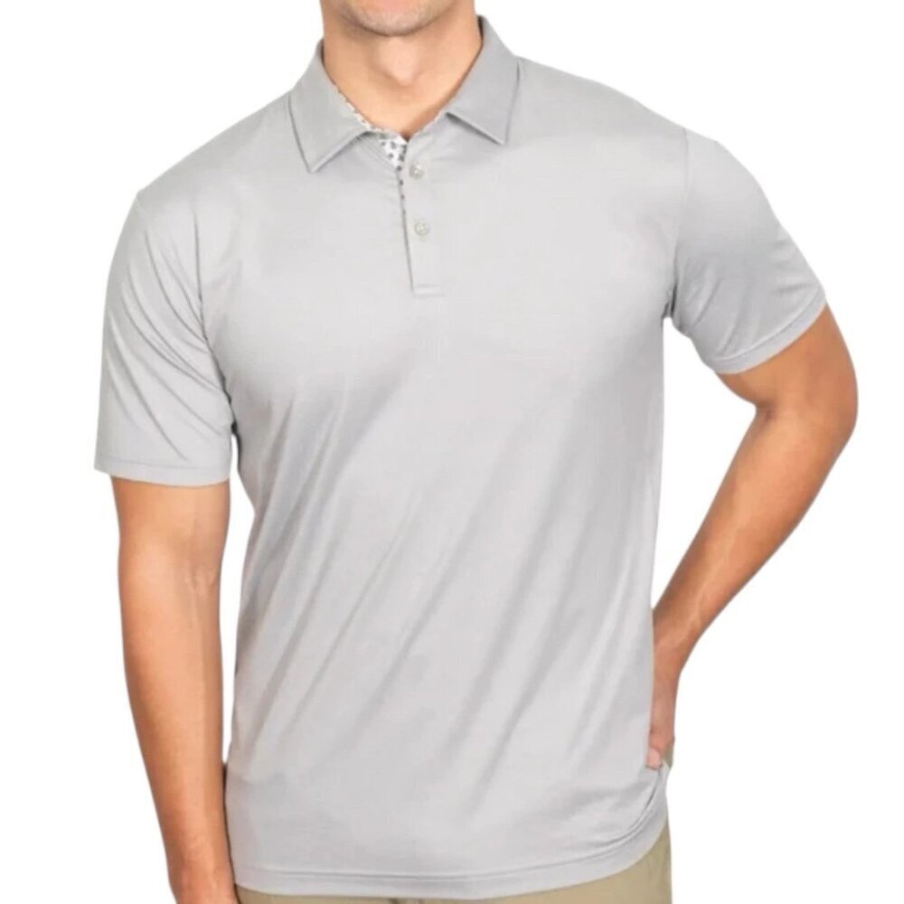 Swannies Men's L Golf Polo Short Sleeve Shirt Light Gray Floral Collar N0664